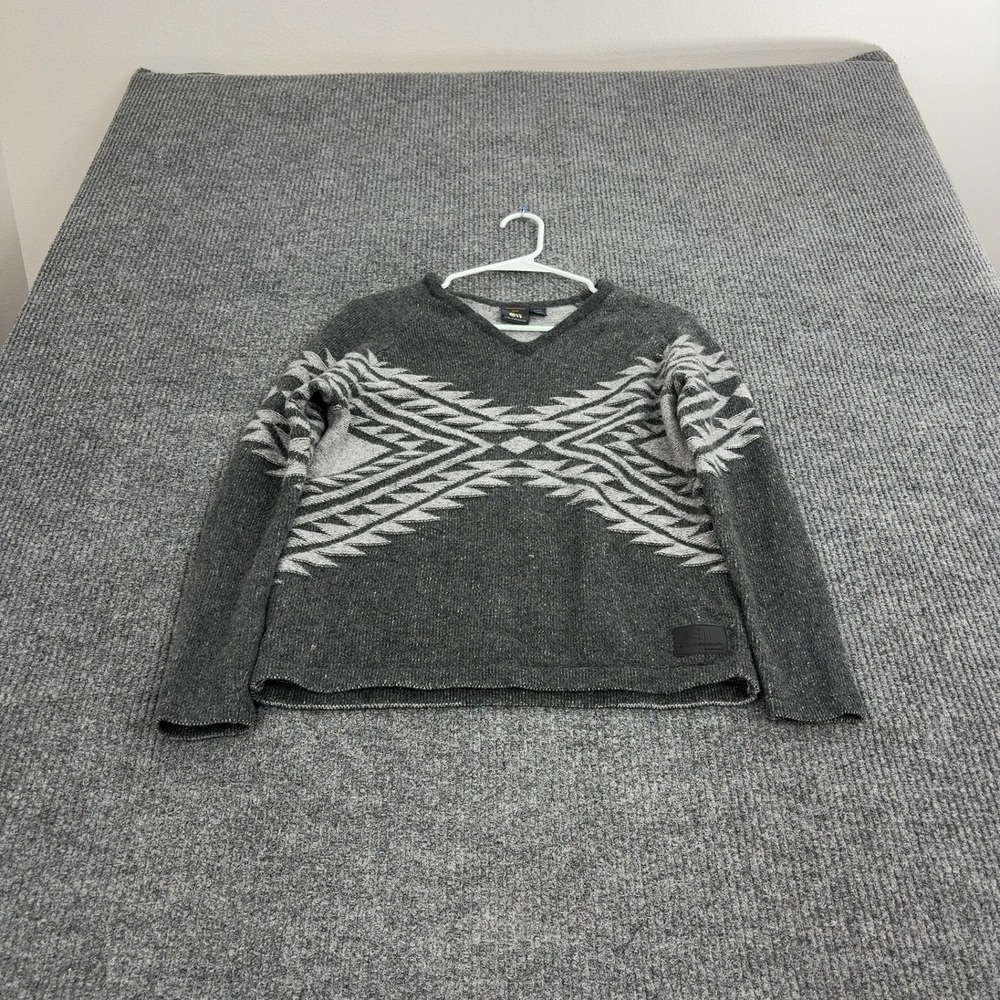 State of Elevenate Sweater Women Small Gray Lambswool Geometric V Neck Gorpcore